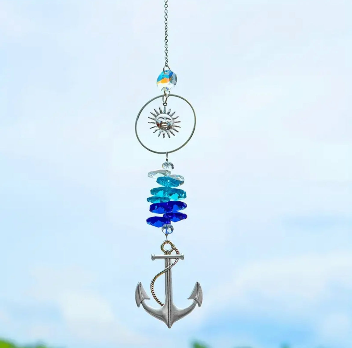 SUN CATCHER ANCHOR WITH BLUE COLOUR CRYSTALS
