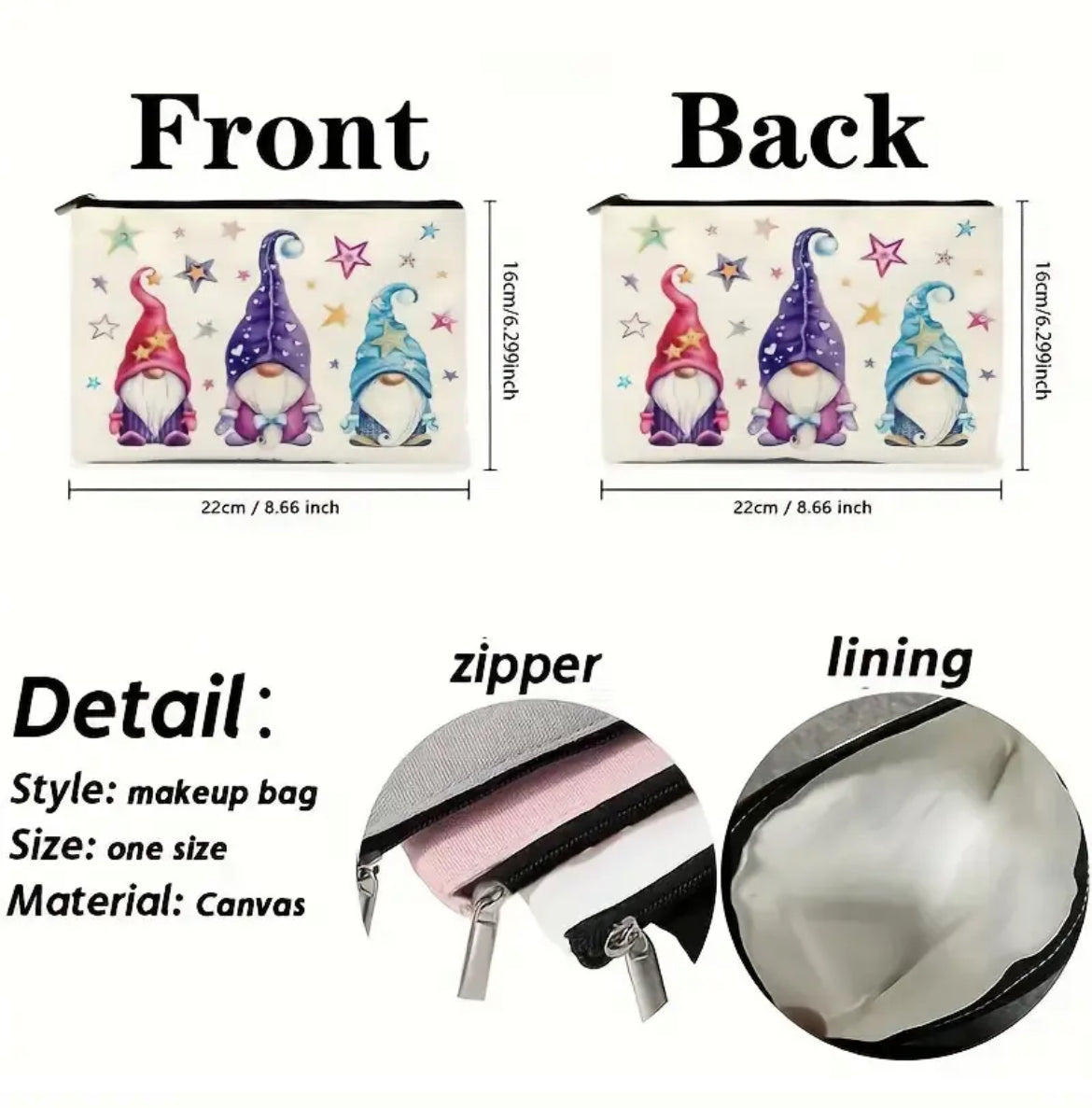 Cute Gonk Makeup Bag – 1pc stylish and versatile zippered pouch. Perfect for cosmetics, toiletries, and travel essentials. Featuring a charming Magic Stars design, it’s the ideal portable beauty kit for home or on-the-go storage.
