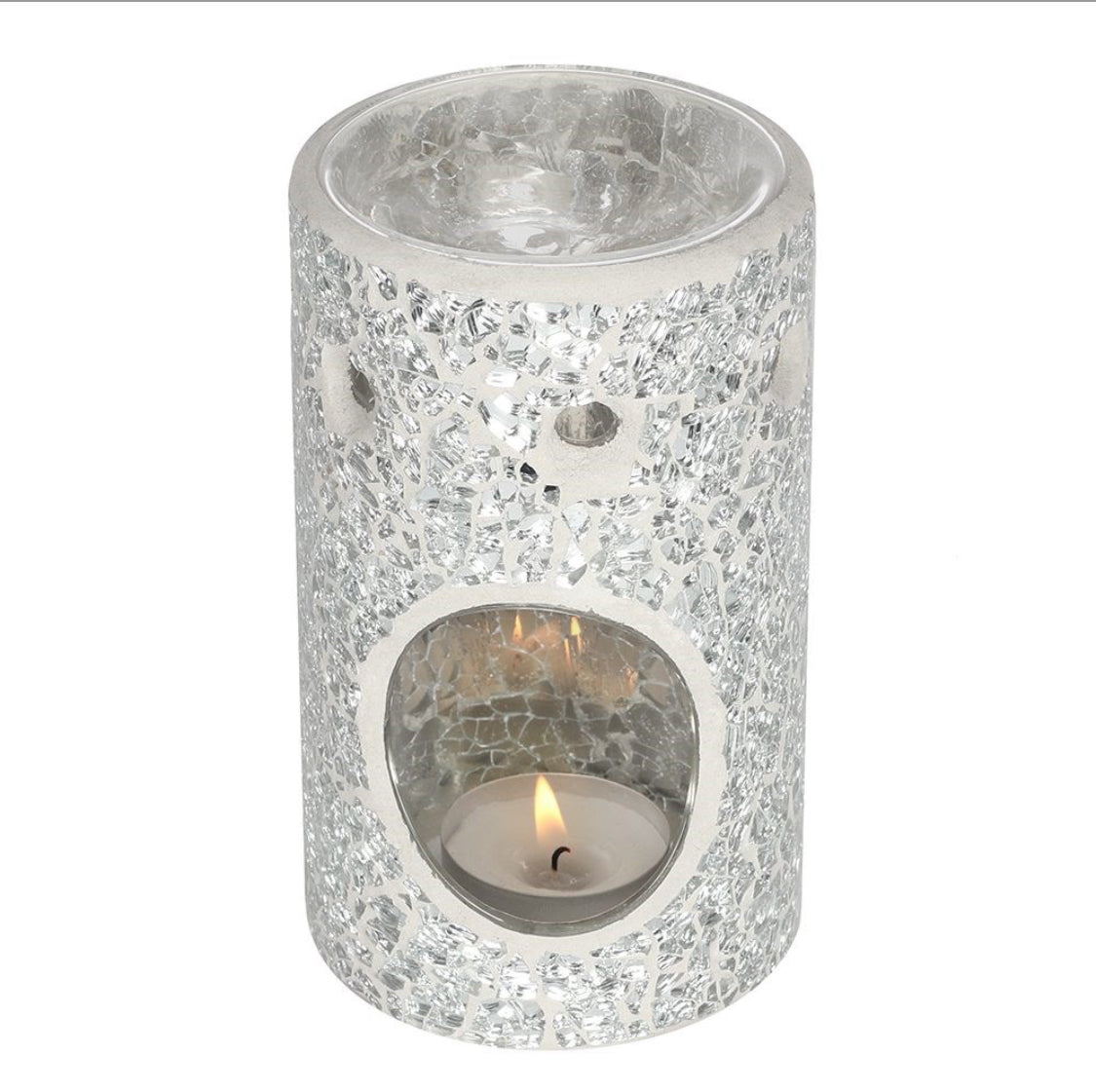 Silver Crackle Pillar Oil & Wax Melt Burner