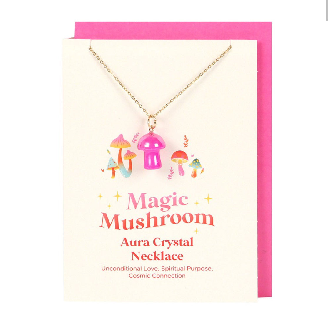 Pink Crystal Mushroom Necklace Card