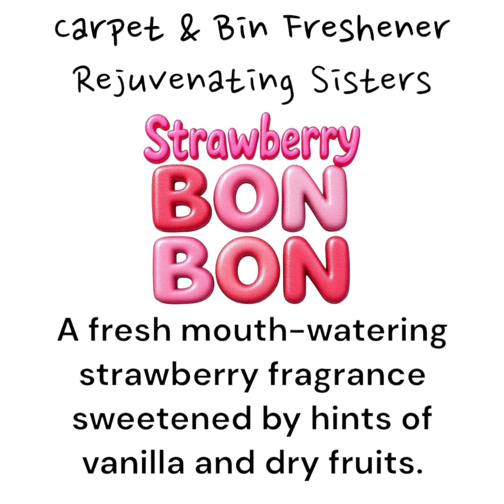 CARPET & BIN FRESHENER – Scented blend for a fresh, long-lasting aroma. Available in mixed 150g scents, including Fruity, Masculine, Feminine, and Bath, Body & Laundry-inspired fragrances.