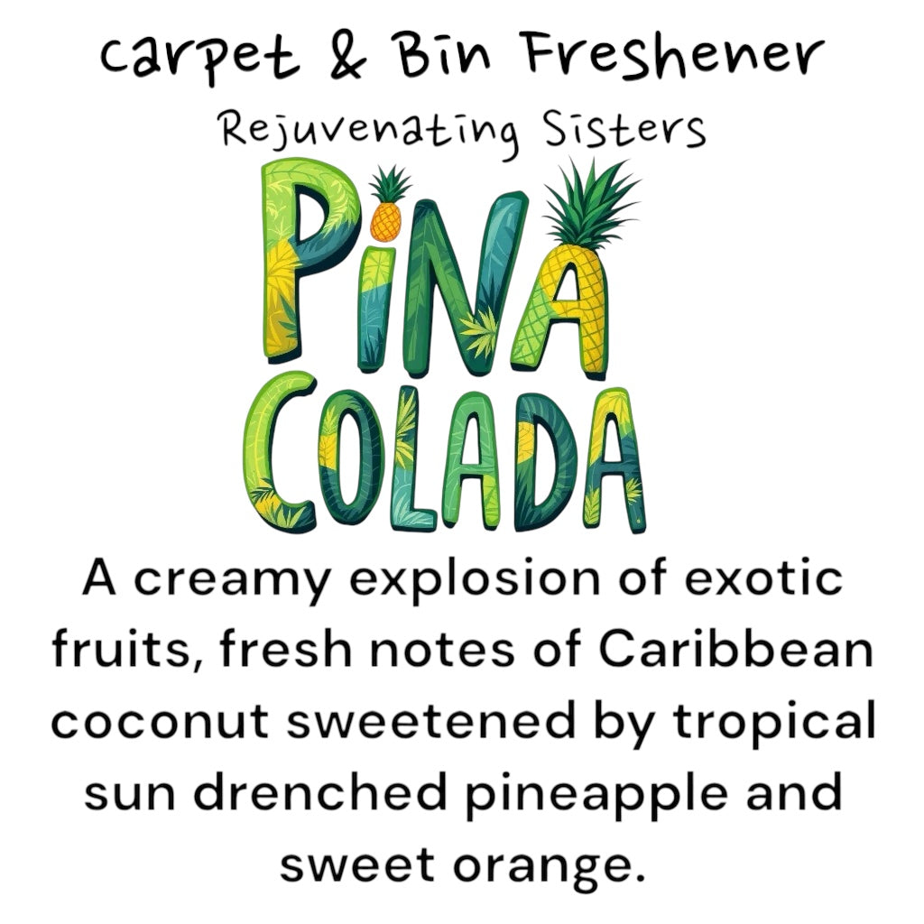 CARPET & BIN FRESHENER – Scented blend for a fresh, long-lasting aroma. Available in mixed 150g scents, including Fruity, Masculine, Feminine, and Bath, Body & Laundry-inspired fragrances.