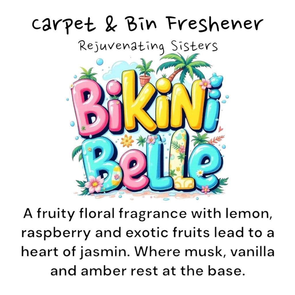 CARPET & BIN FRESHENER – Scented blend for a fresh, long-lasting aroma. Available in mixed 150g scents, including Fruity, Masculine, Feminine, and Bath, Body & Laundry-inspired fragrances.