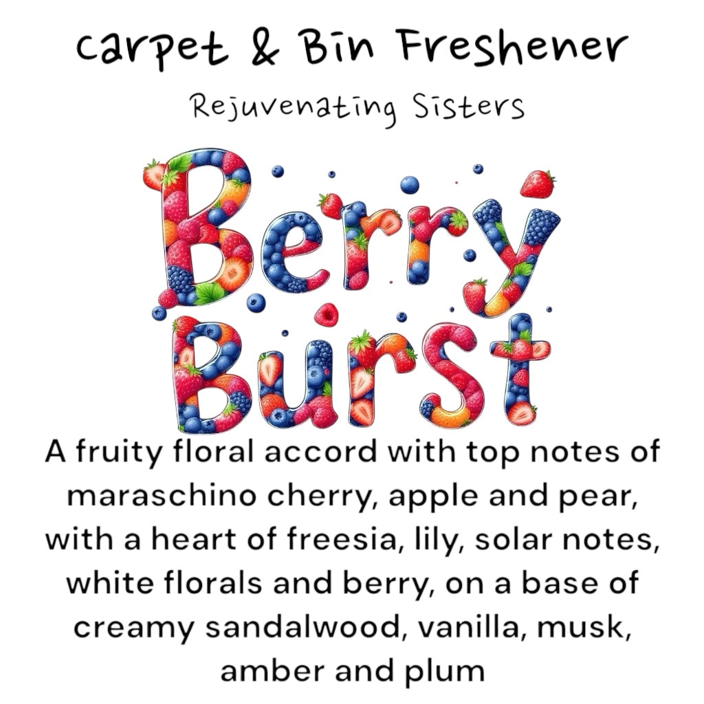 CARPET & BIN FRESHENER – Scented blend for a fresh, long-lasting aroma. Available in mixed 150g scents, including Fruity, Masculine, Feminine, and Bath, Body & Laundry-inspired fragrances.