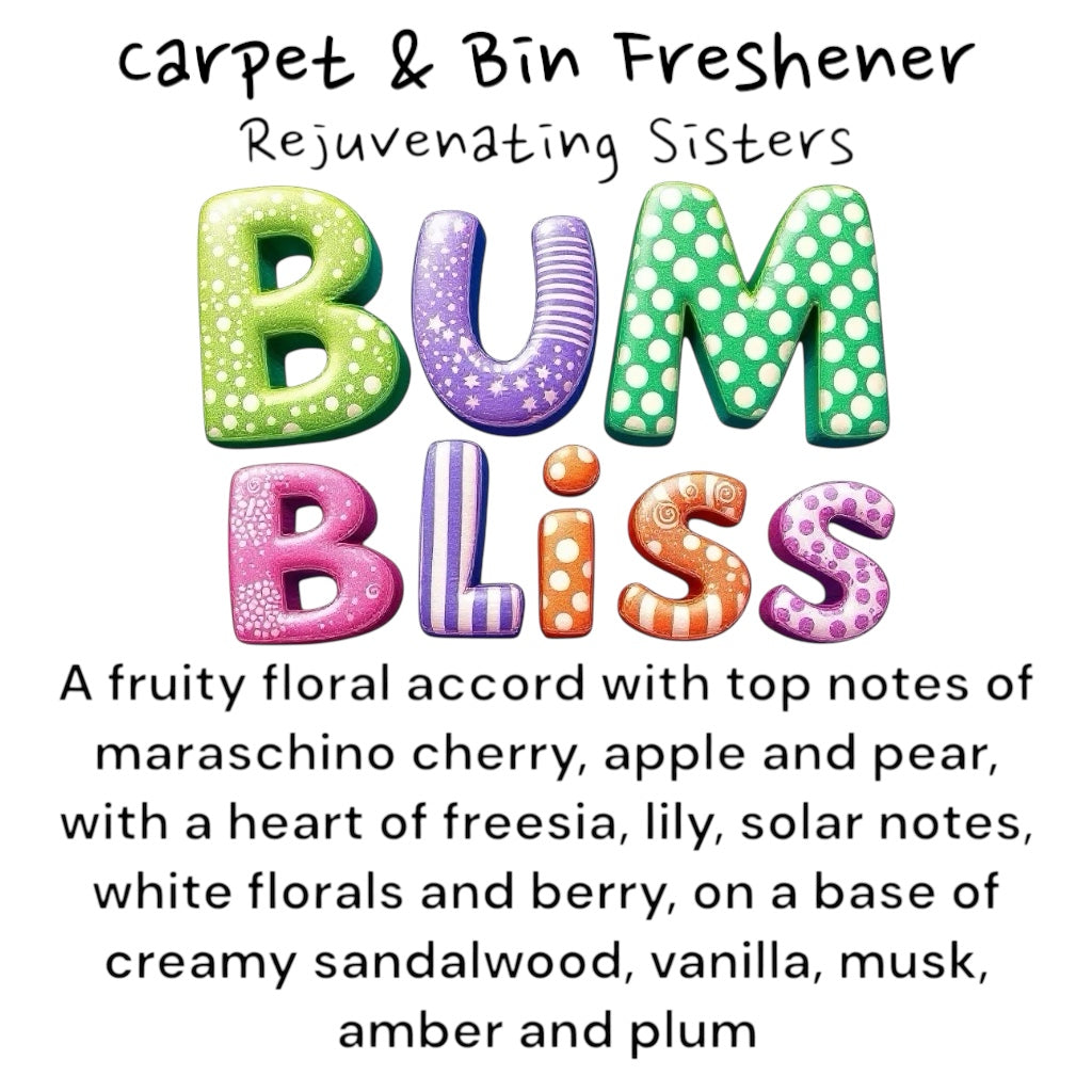 CARPET & BIN FRESHENER – Scented blend for a fresh, long-lasting aroma. Available in mixed 150g scents, including Fruity, Masculine, Feminine, and Bath, Body & Laundry-inspired fragrances.