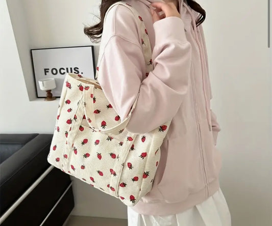 LARGE CAPACITY FASHION TOTE BAG- SHOULDER HANDBAG WITH STRAWBERRY PRINT