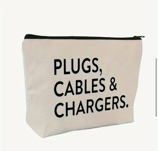 CANVAS BAG- Pouch Organizer for Charger Cables - Non-Waterproof, Formaldehyde-Free Tool & Accessory Storage Bag, Hand Washable, Black & White