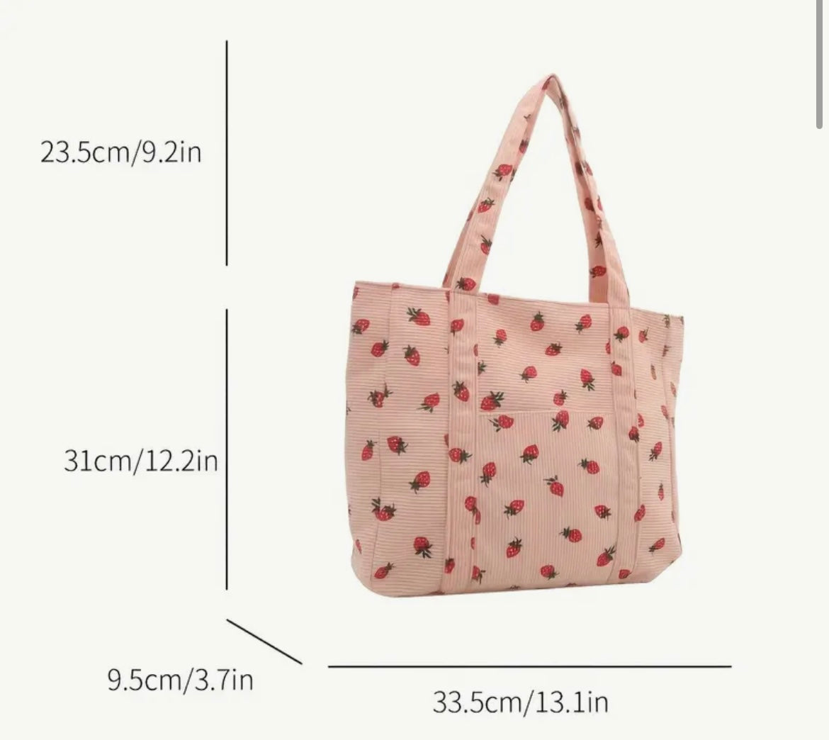 LARGE CAPACITY FASHION TOTE BAG- SHOULDER HANDBAG WITH STRAWBERRY PRINT