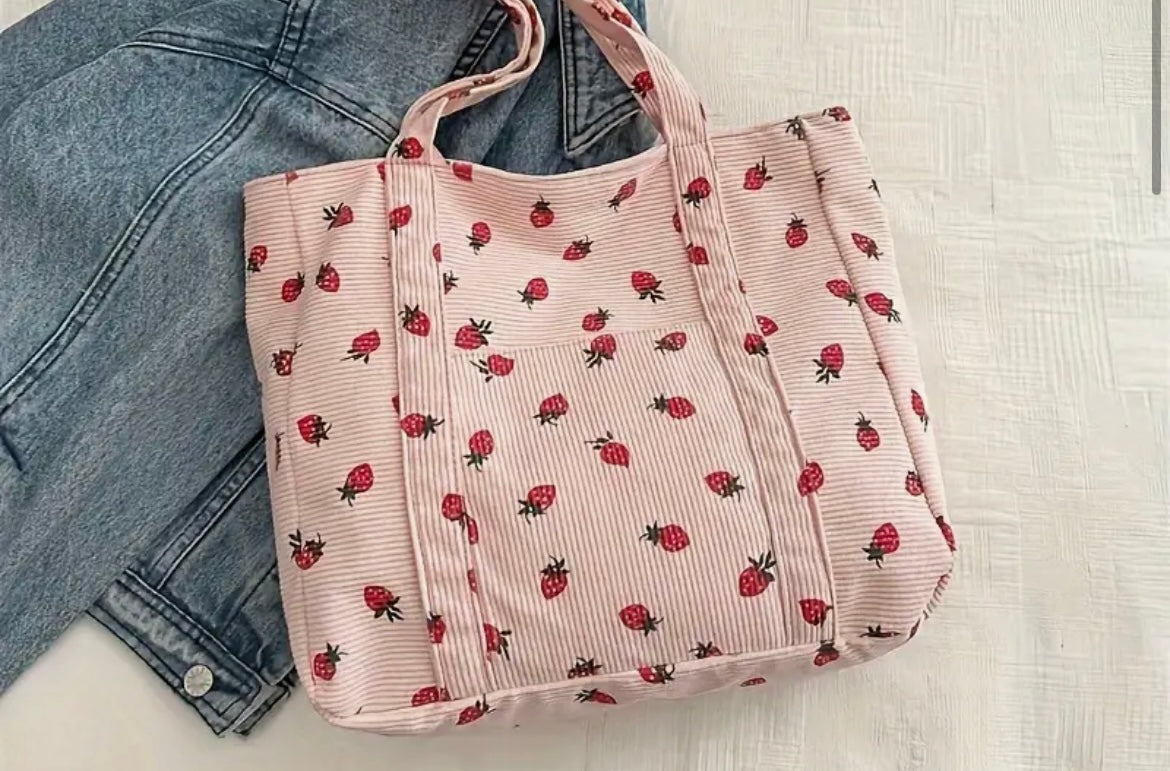 LARGE CAPACITY FASHION TOTE BAG- SHOULDER HANDBAG WITH STRAWBERRY PRINT