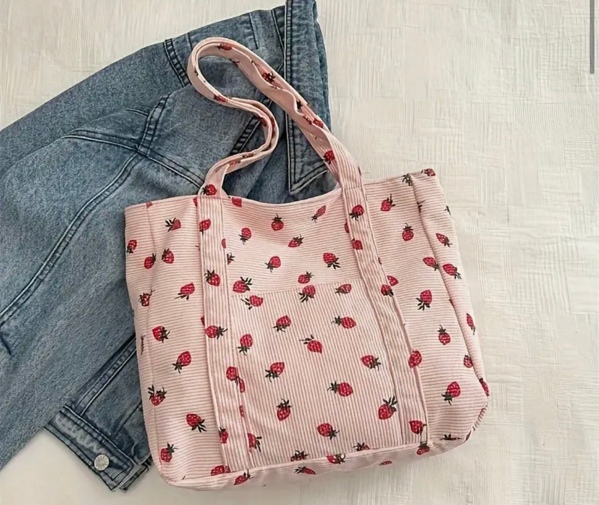 LARGE CAPACITY FASHION TOTE BAG- SHOULDER HANDBAG WITH STRAWBERRY PRINT