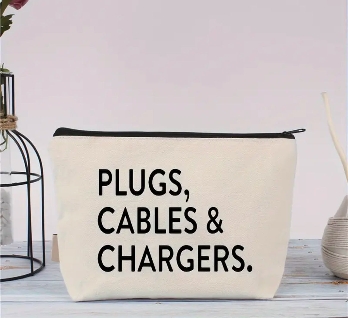 CANVAS BAG- Pouch Organizer for Charger Cables - Non-Waterproof, Formaldehyde-Free Tool & Accessory Storage Bag, Hand Washable, Black & White