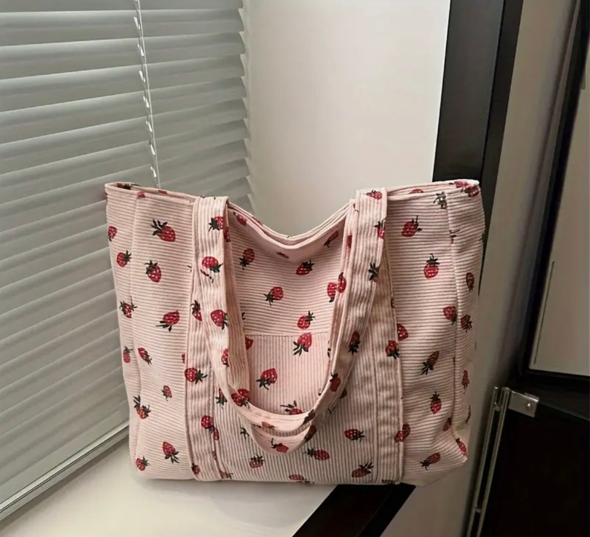 LARGE CAPACITY FASHION TOTE BAG- SHOULDER HANDBAG WITH STRAWBERRY PRINT