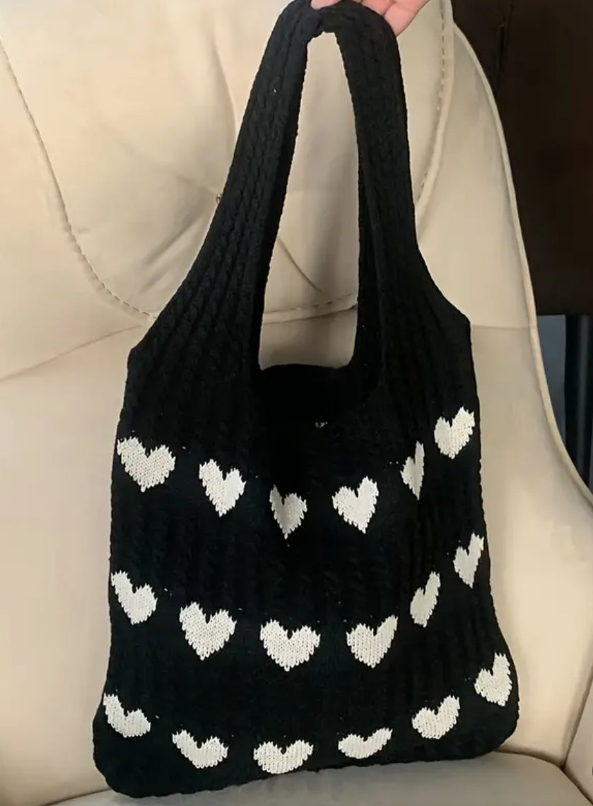 BAG- LOVE HEART PATTERN CROCHET SHOULDER BAG