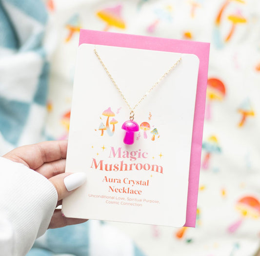 Pink Crystal Mushroom Necklace Card