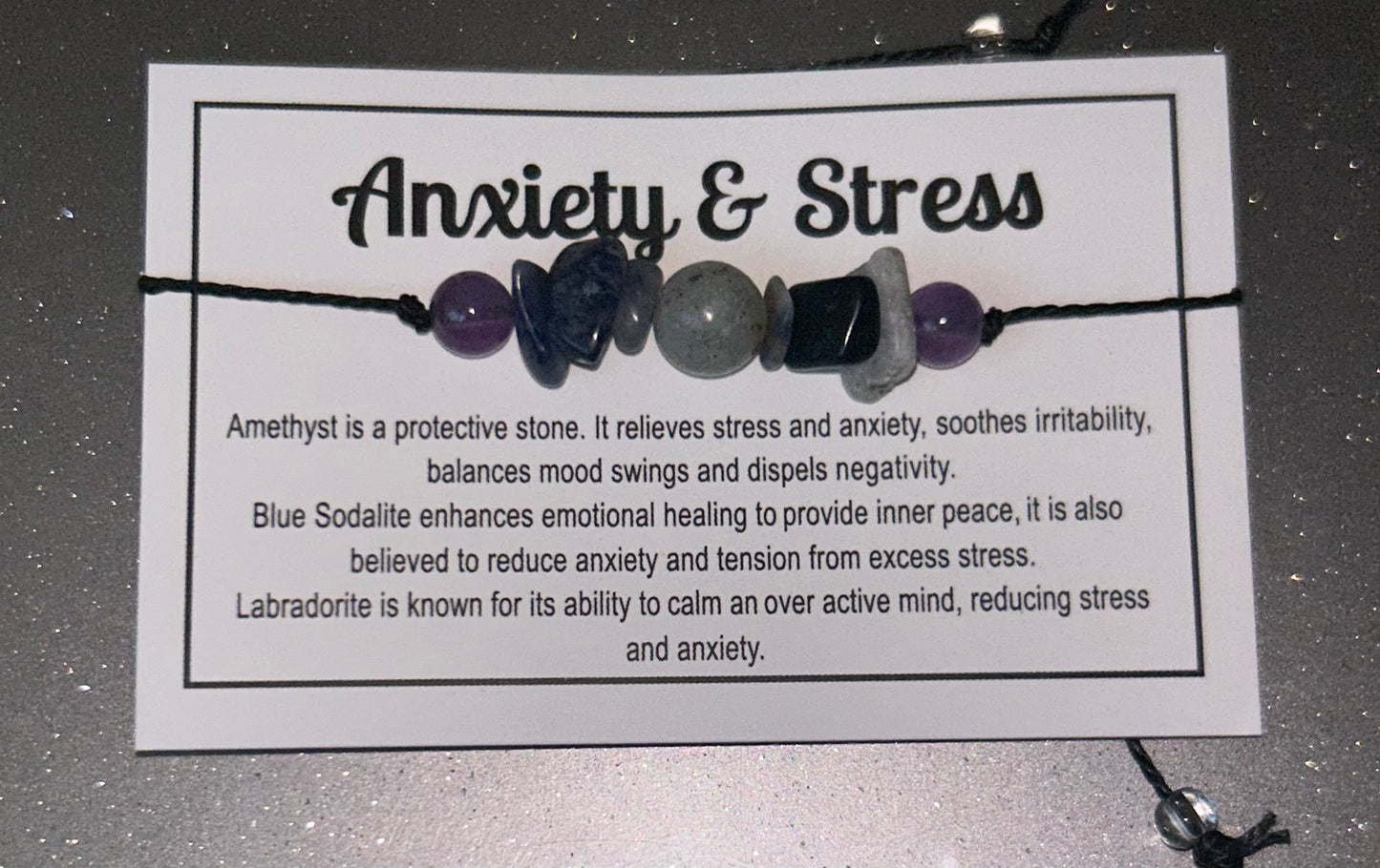 ANXIETY & STRESS CRYSTAL BRACELET- Expanding with card.